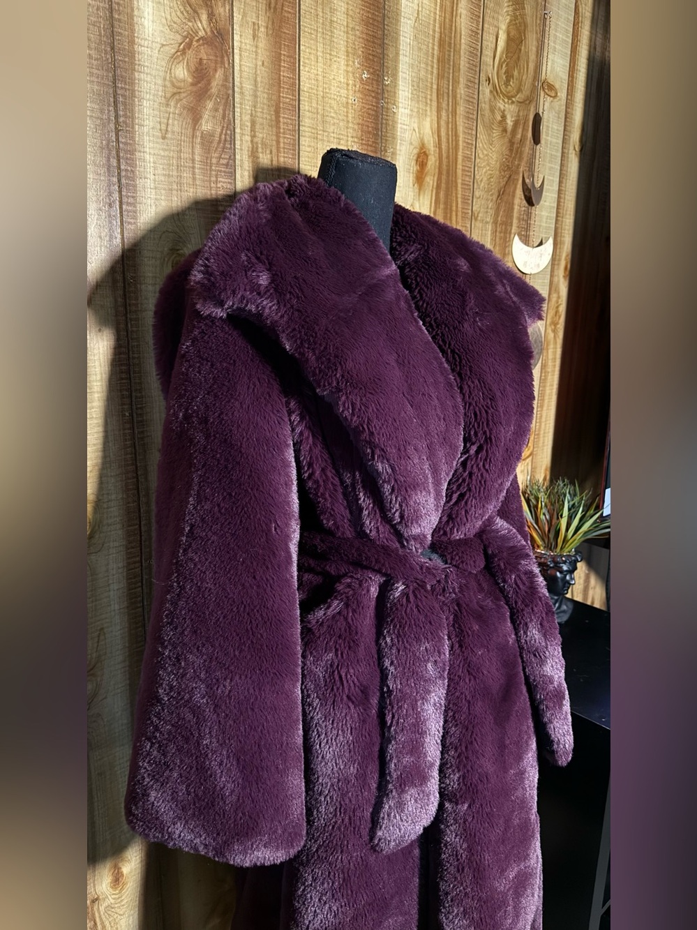 Anthropologie Plush Faux Fur Coat in Deep Plum - Picture 5 of 13
